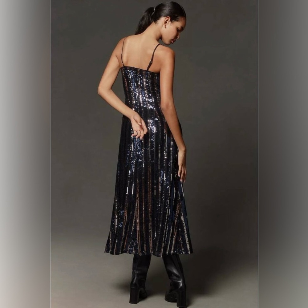 Anthropologie Mauve Sequin Slip Dress (navy & silver stripe)